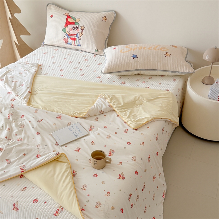 吾欢心 2026夏季新款仿锦安凉感丝床盖款夏被四件套可可机洗凉感值大于0.2 星球宝贝