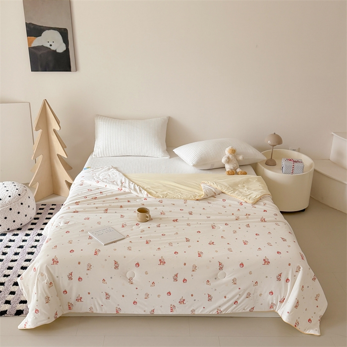 91家纺网 家纺一手货源 找家纺 吾欢心 2026夏季新款仿锦安凉感丝床盖款夏被四件套可可机洗凉感值大于0.2 星球宝贝