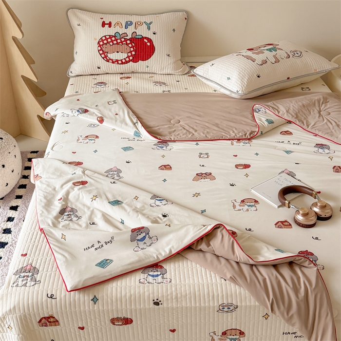 91家纺网 家纺一手货源 找家纺 吾欢心 2026夏季新款A类仿锦安凉感丝夏凉被空调被 汪汪乐园