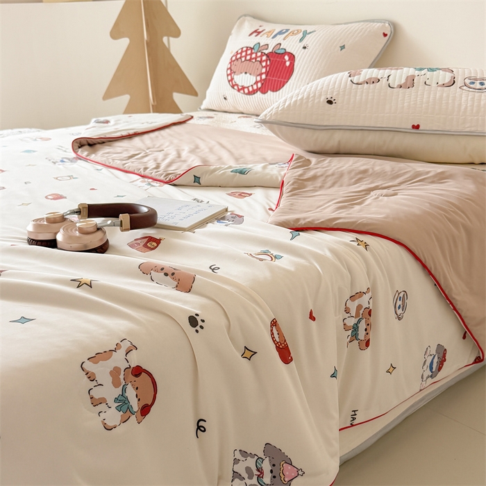 91家纺网 家纺一手货源 找家纺 吾欢心 2026夏季新款A类仿锦安凉感丝夏凉被空调被 汪汪乐园