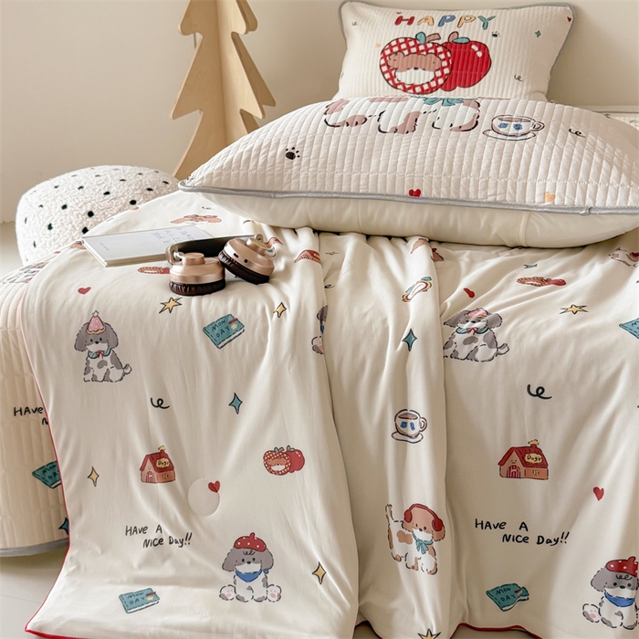 91家纺网 家纺一手货源 找家纺 吾欢心 2026夏季新款A类仿锦安凉感丝夏凉被空调被 汪汪乐园