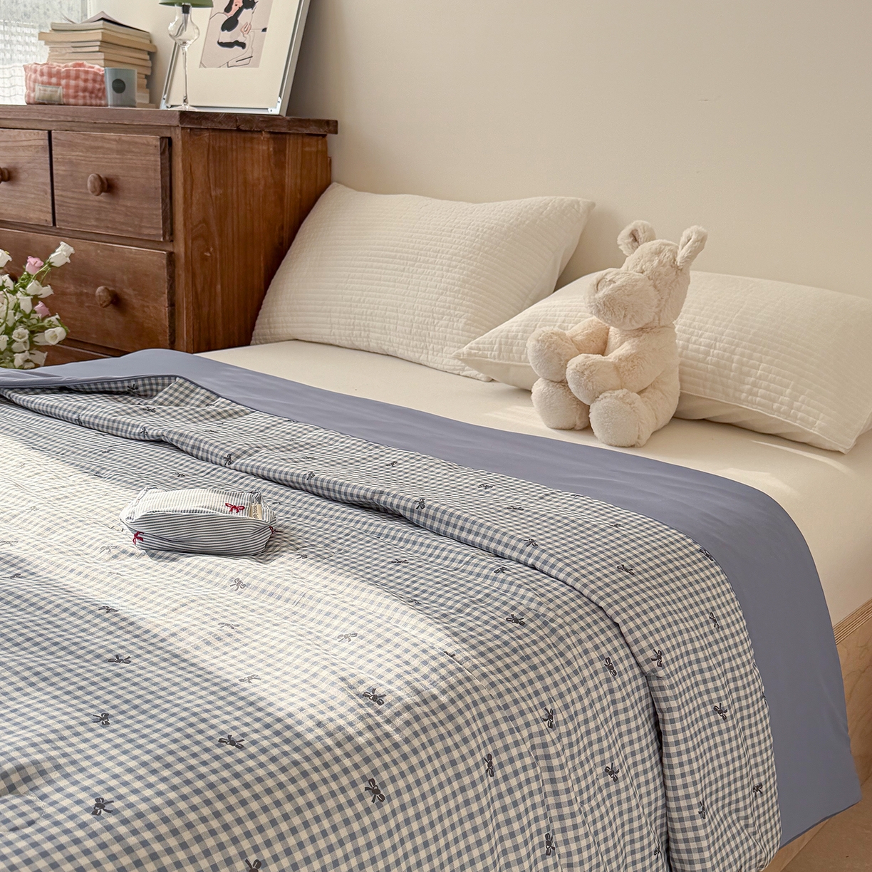 91家纺网 家纺一手货源 找家纺 Sweet dreams甜梦 2026新款A类全棉双层纱锦氨凉感夏被 千颂伊蓝