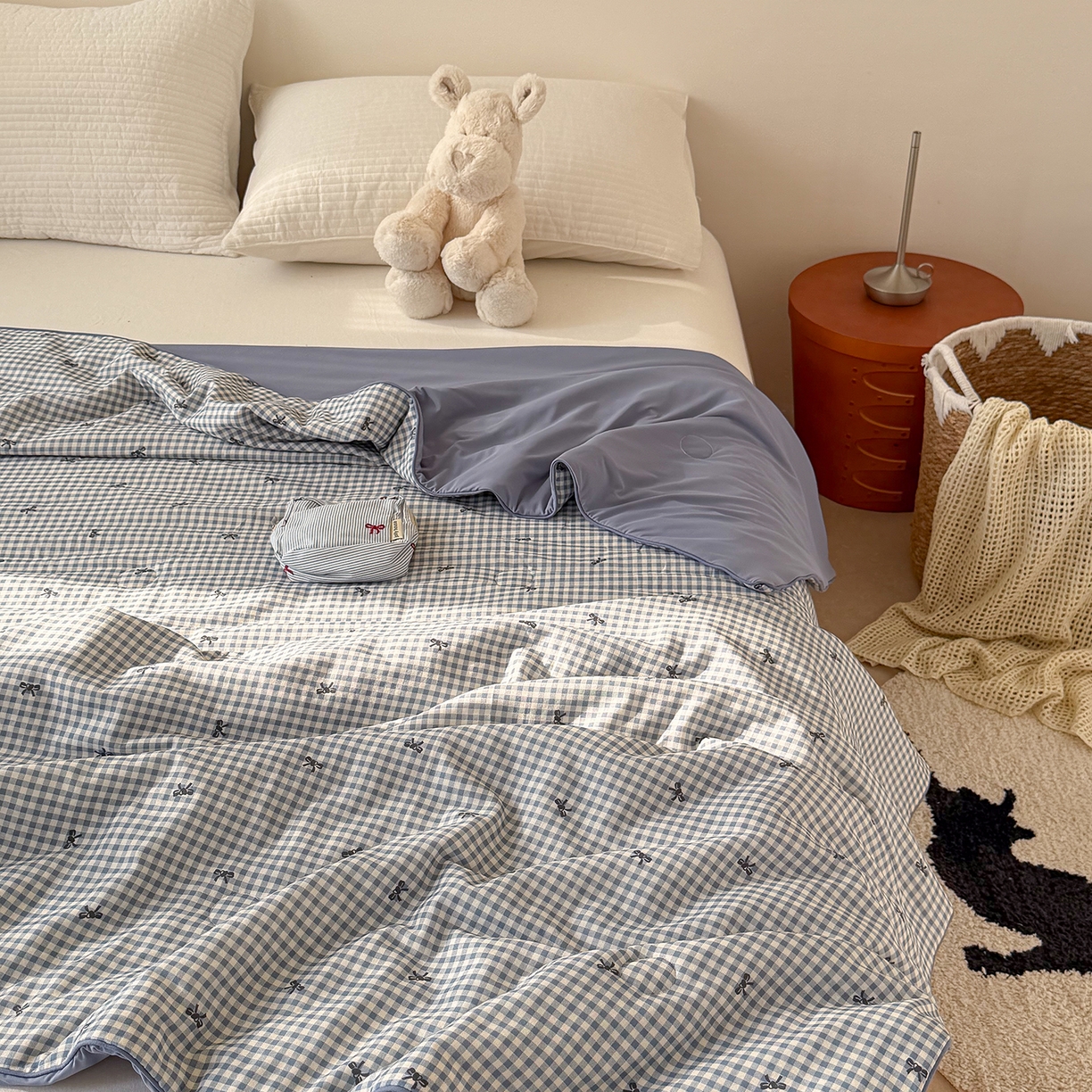 91家纺网 家纺一手货源 找家纺 Sweet dreams甜梦 2026新款A类全棉双层纱锦氨凉感夏被 千颂伊蓝