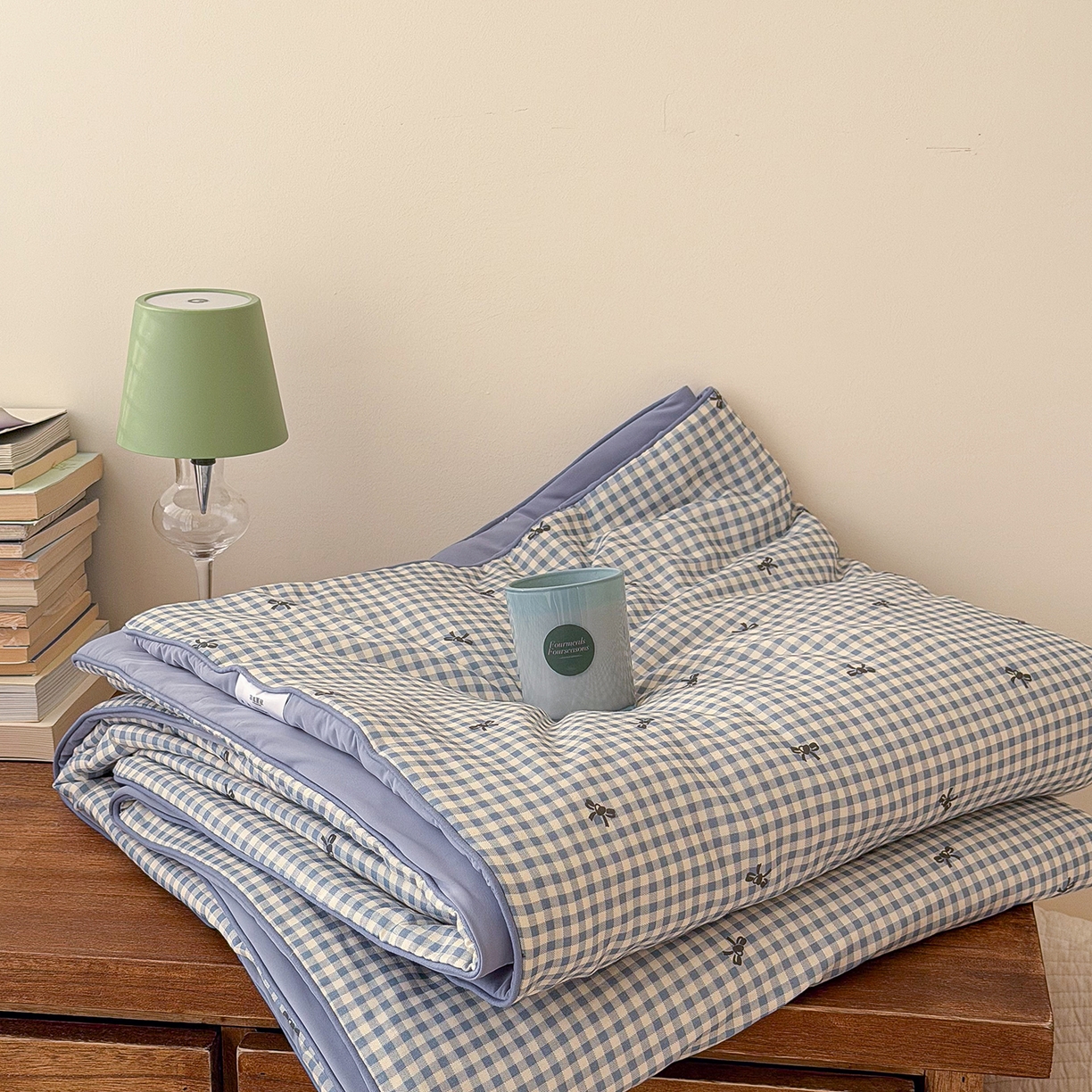 91家纺网 家纺一手货源 找家纺 Sweet dreams甜梦 2026新款A类全棉双层纱锦氨凉感夏被 千颂伊蓝