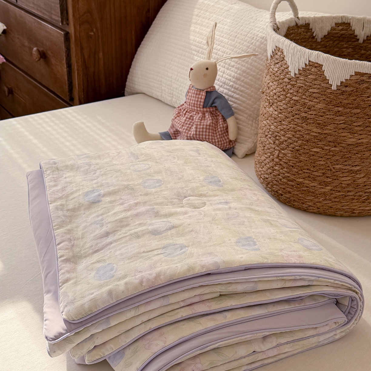 91家纺网 家纺一手货源 找家纺 Sweet dreams甜梦 2026新款A类全棉双层纱锦氨凉感夏被 郁金花海