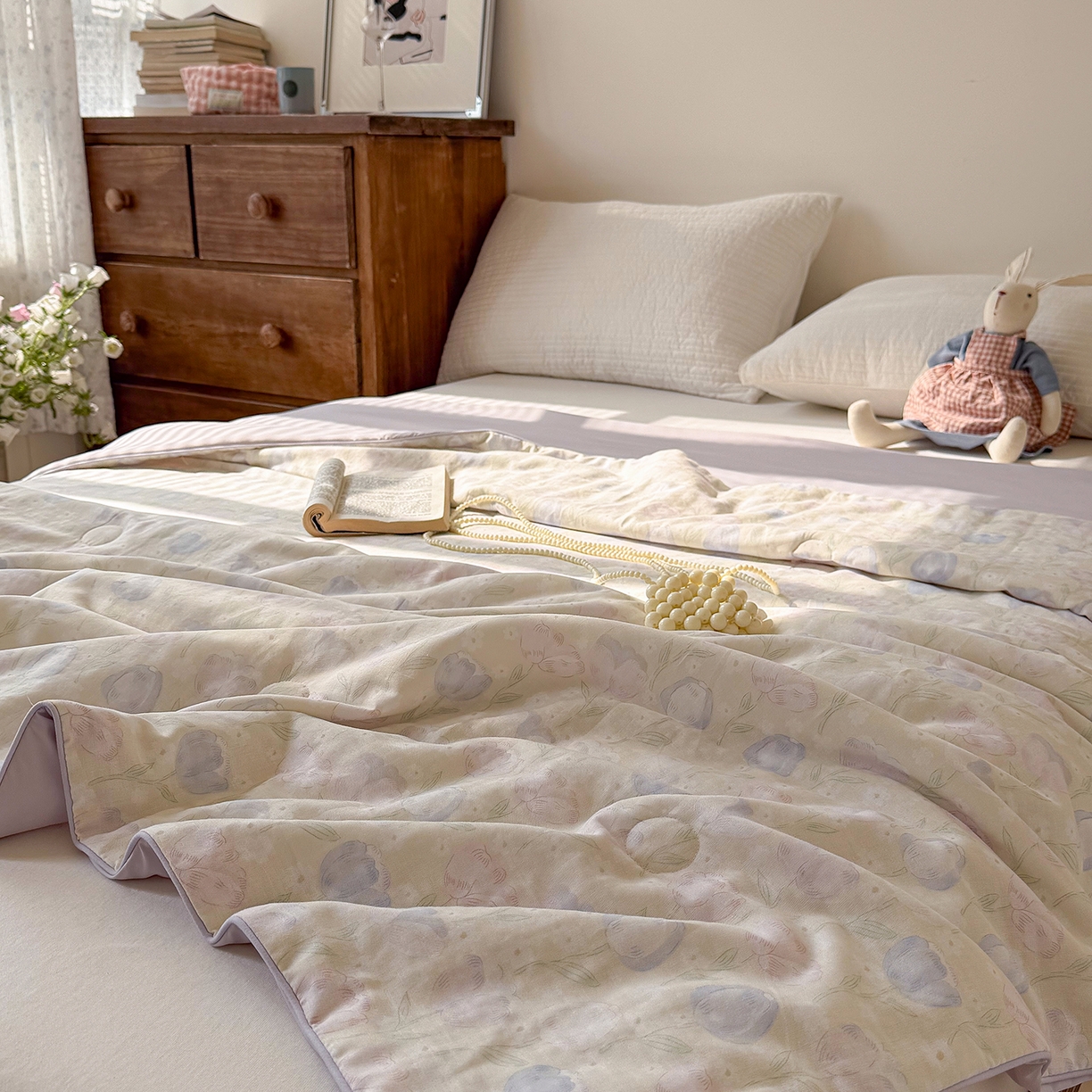 91家纺网 家纺一手货源 找家纺 Sweet dreams甜梦 2026新款A类全棉双层纱锦氨凉感夏被 郁金花海