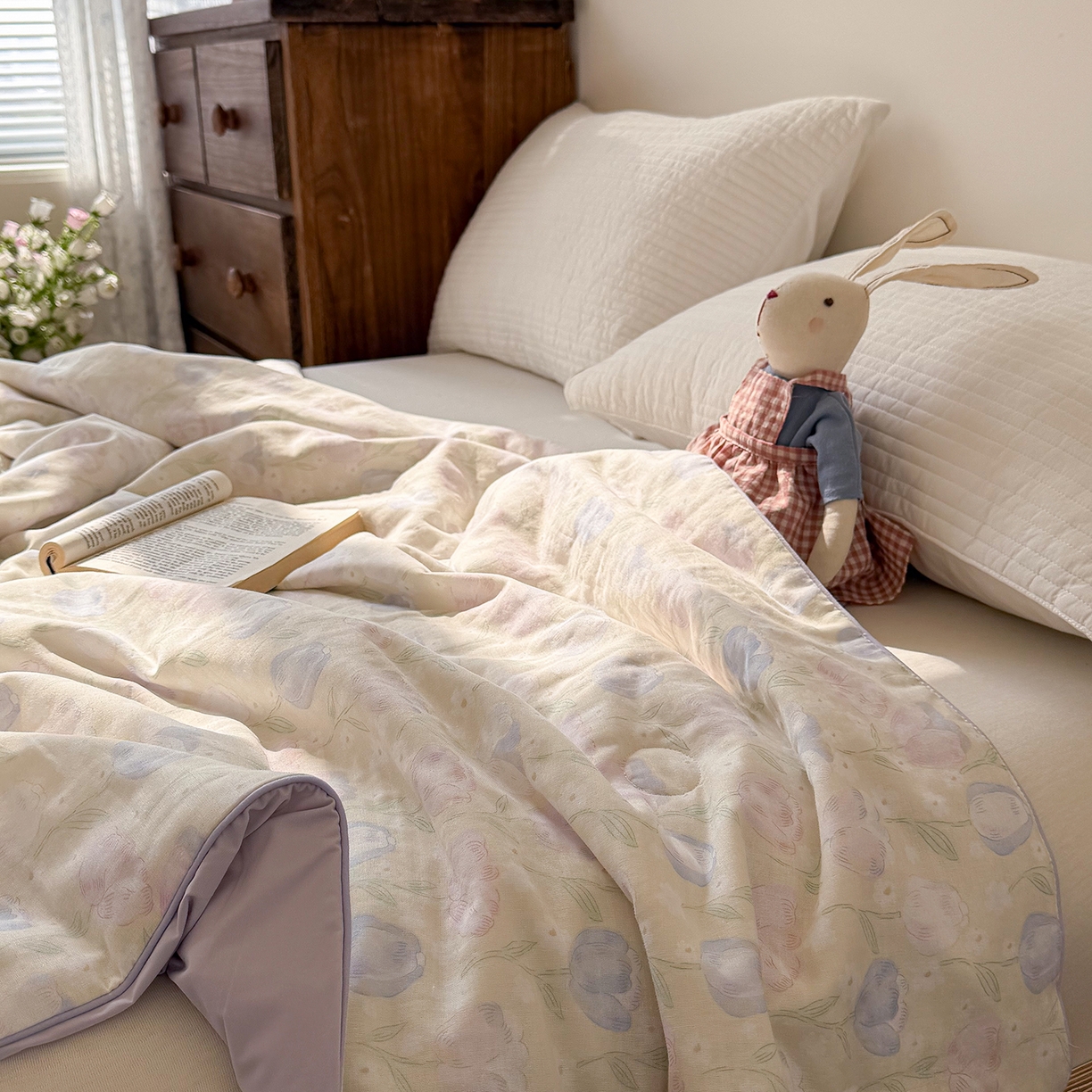 91家纺网 家纺一手货源 找家纺 Sweet dreams甜梦 2026新款A类全棉双层纱锦氨凉感夏被 郁金花海