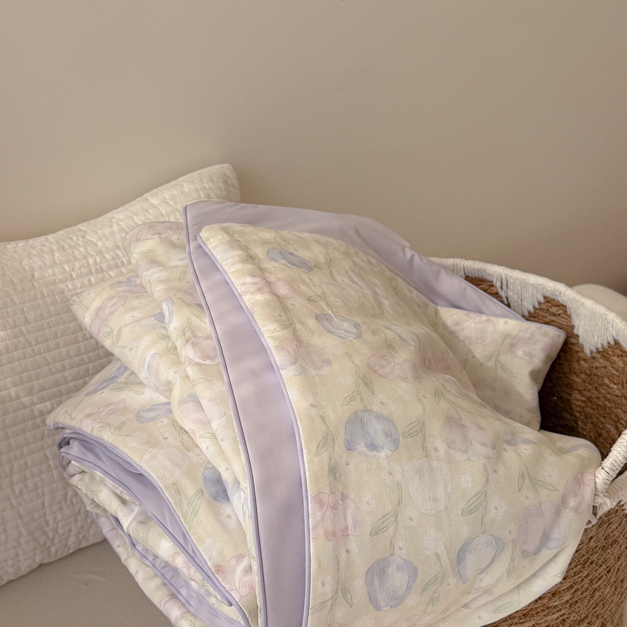 91家纺网 家纺一手货源 找家纺 Sweet dreams甜梦 2026新款A类全棉双层纱锦氨凉感夏被 郁金花海