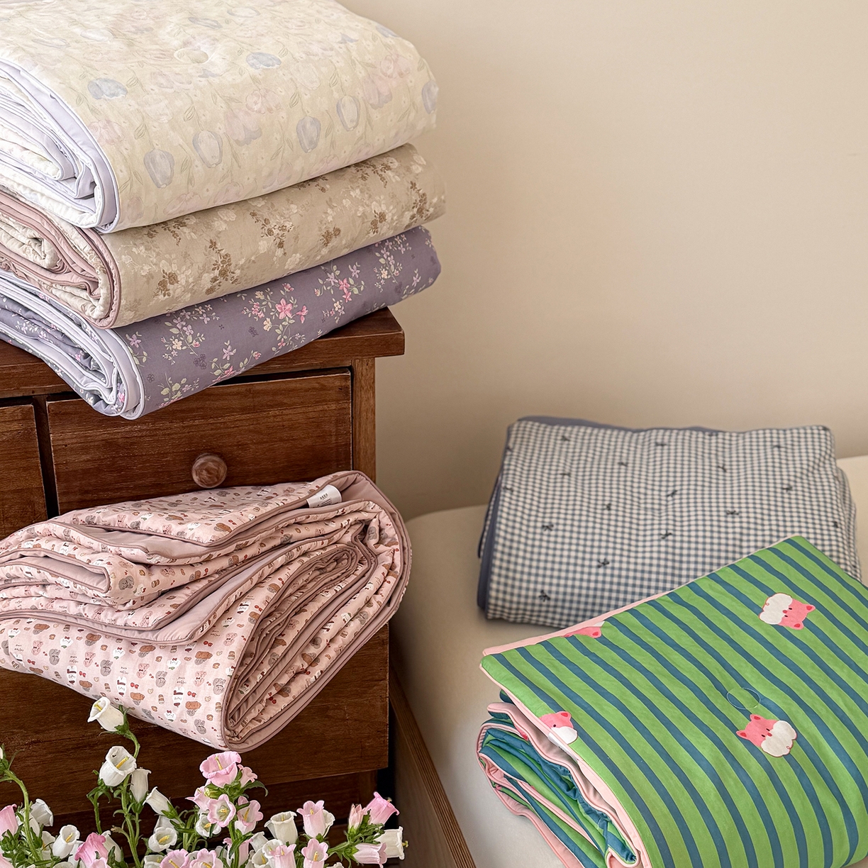 91家纺网 家纺一手货源 找家纺 Sweet dreams甜梦 2026新款A类全棉双层纱锦氨凉感夏被 组合