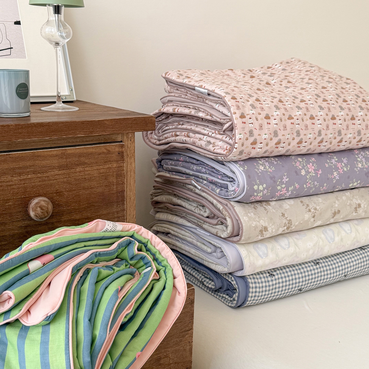 91家纺网 家纺一手货源 找家纺 Sweet dreams甜梦 2026新款A类全棉双层纱锦氨凉感夏被 组合