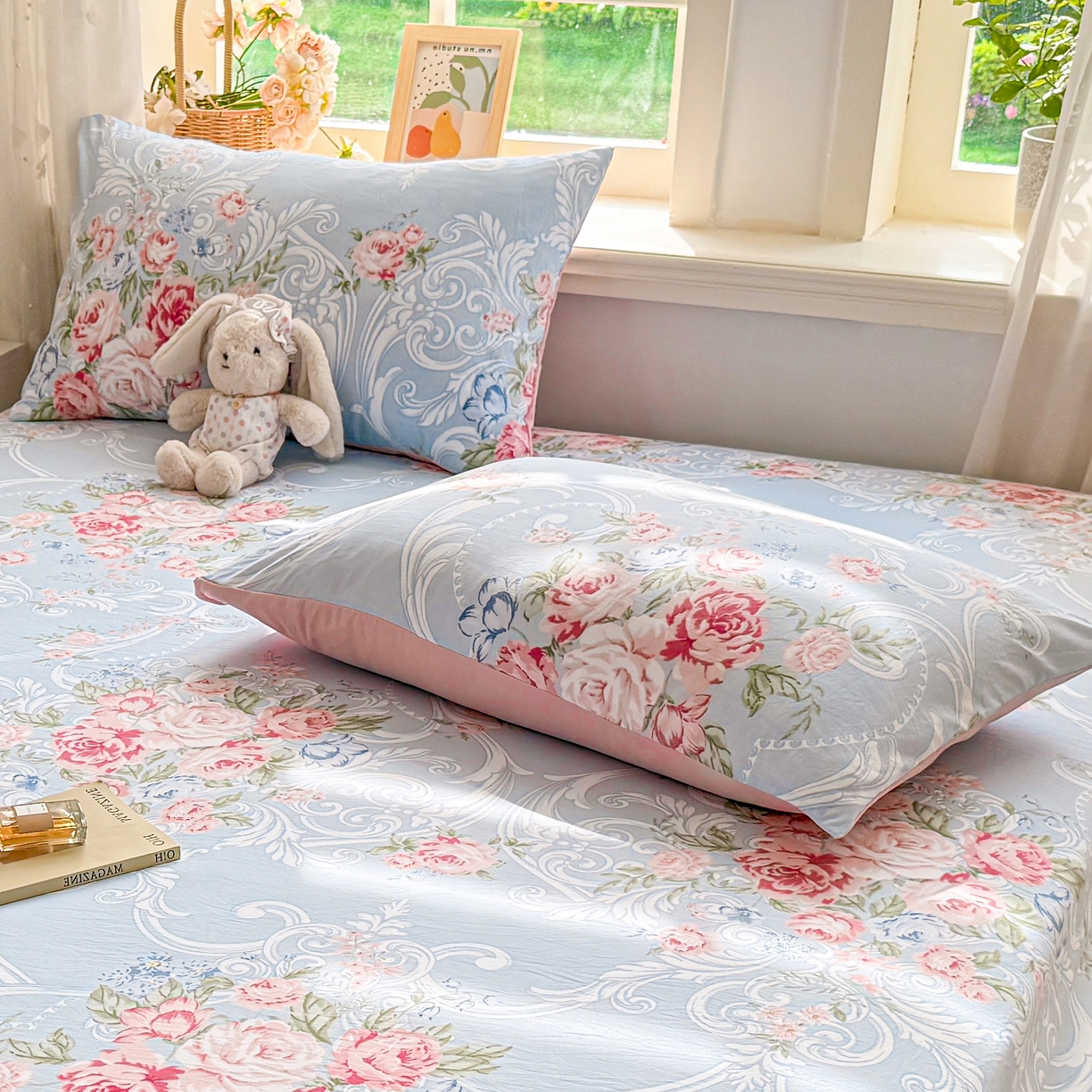 91家纺网 家纺一手货源 找家纺 2026新款A类云感棉仿棉亲肤四季款床笠席梦思床罩全包床单三件套 玫瑰庄园