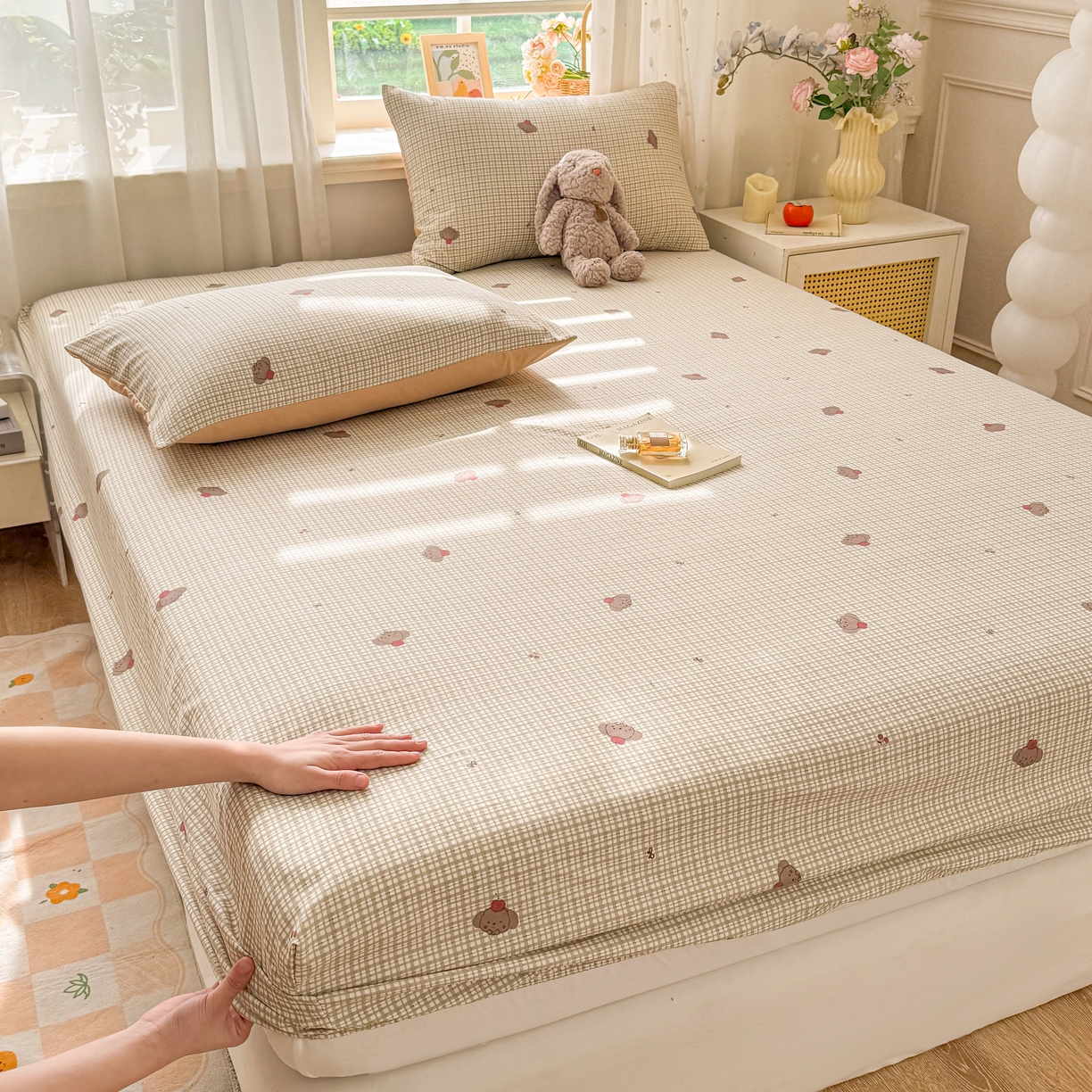 91家纺网 家纺一手货源 找家纺 2026新款A类云感棉仿棉亲肤四季款床笠席梦思床罩全包床单三件套 布莱咖