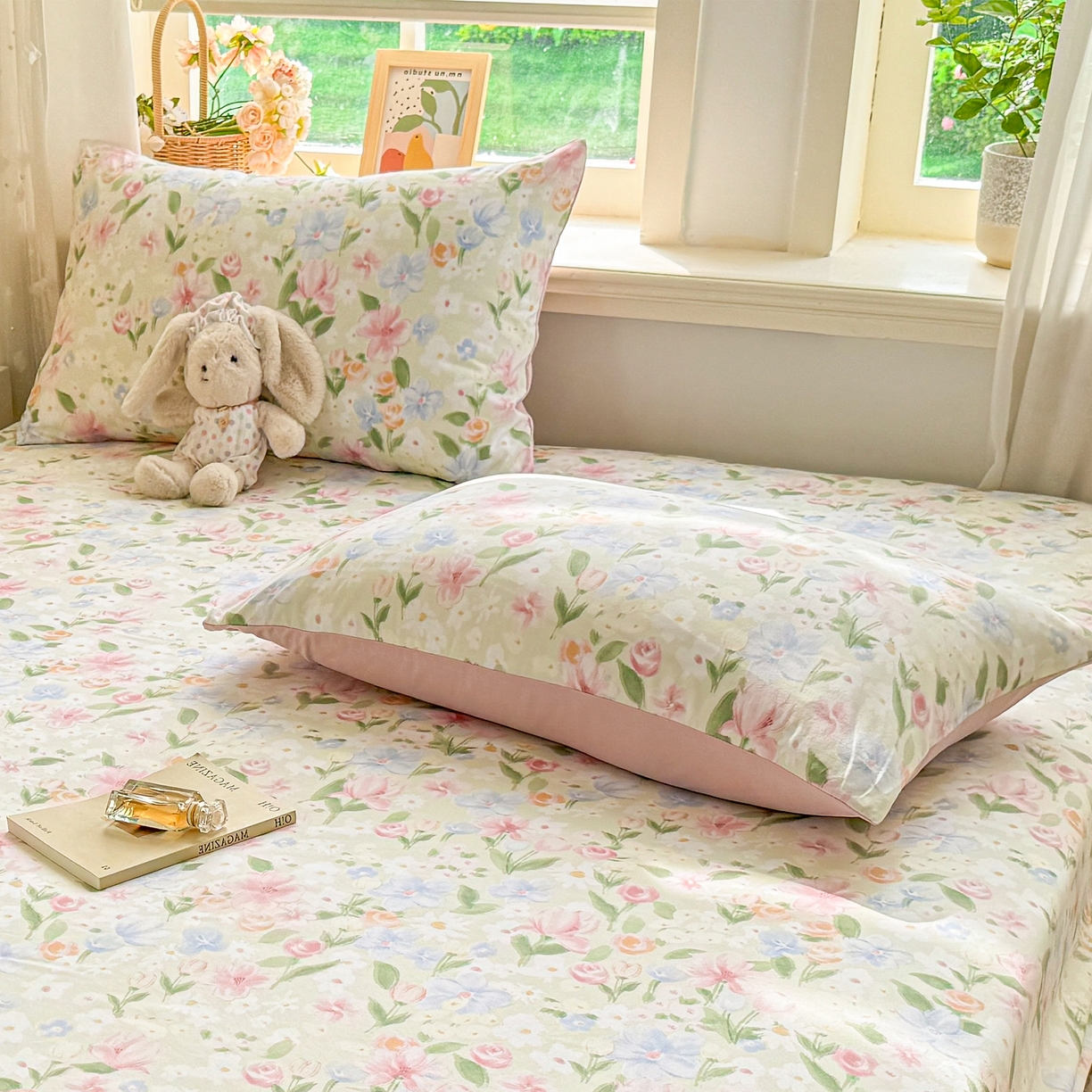 91家纺网 家纺一手货源 找家纺 2026新款A类云感棉仿棉亲肤四季款床笠席梦思床罩全包床单三件套 风信子