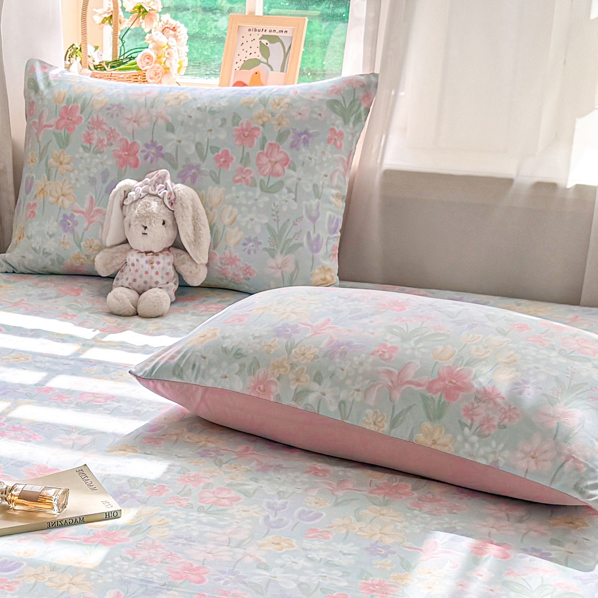 91家纺网 家纺一手货源 找家纺 2026新款A类云感棉仿棉亲肤四季款床笠席梦思床罩全包床单三件套 花漾织梦