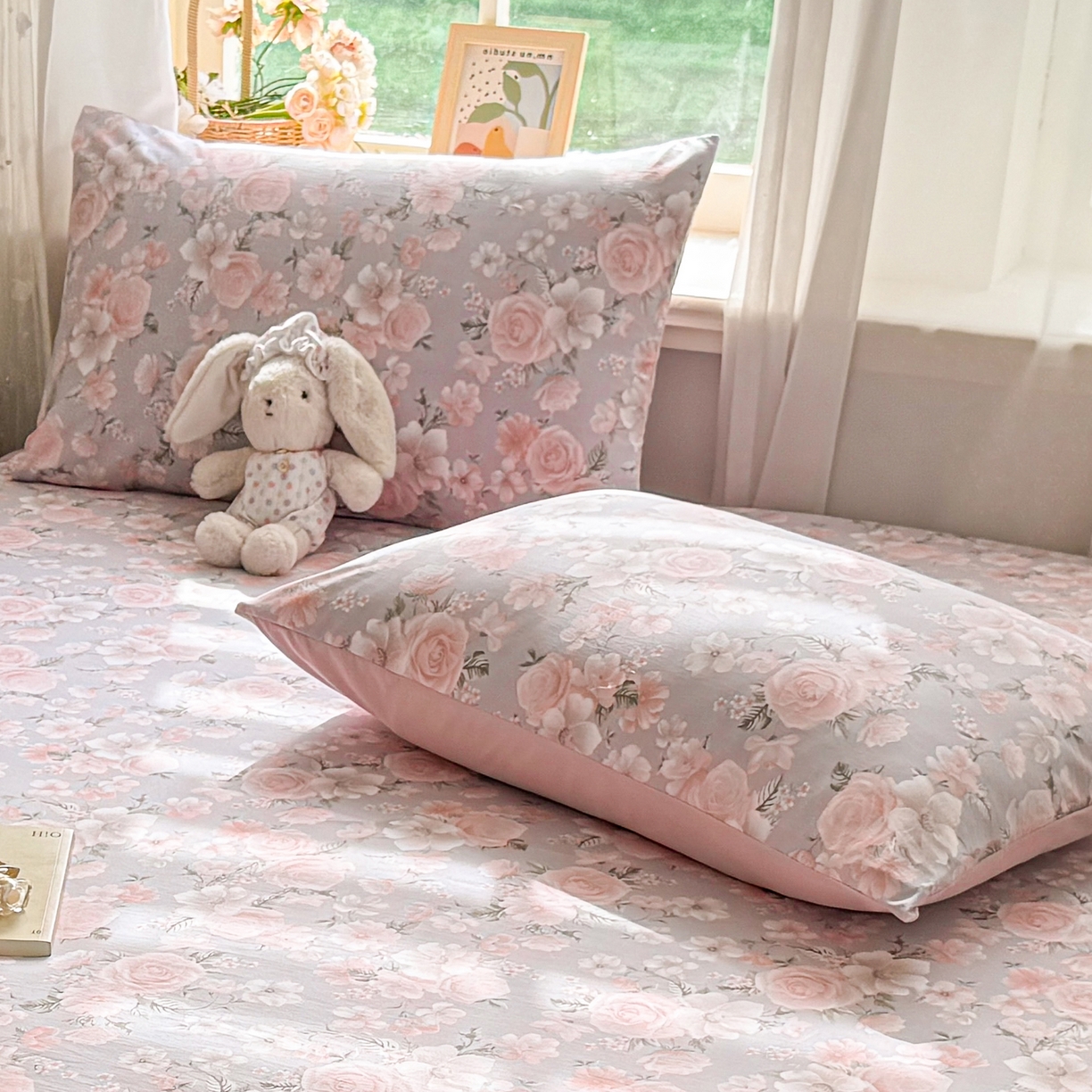 91家纺网 家纺一手货源 找家纺 2026新款A类云感棉仿棉亲肤四季款床笠席梦思床罩全包床单三件套 玫瑰恋曲