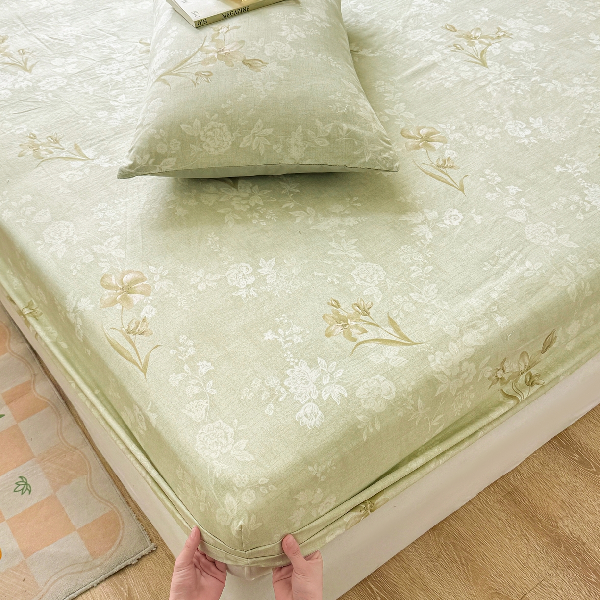 91家纺网 家纺一手货源 找家纺 2026新款A类云感棉仿棉亲肤四季款床笠席梦思床罩全包床单三件套 墨兰香