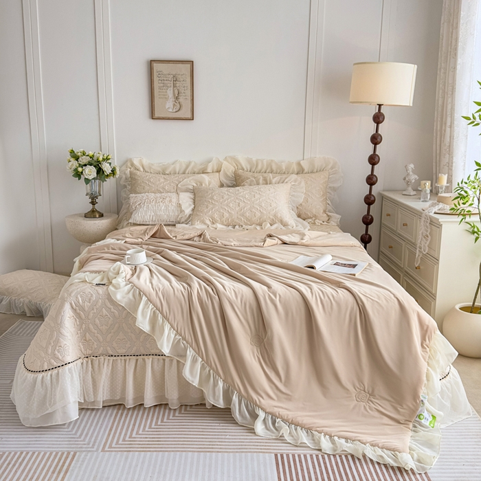 91家纺网 家纺一手货源 找家纺 （总）菊上家纺 2026新款轻奢法式银丝豆豆席席子凉席-蝶恋花语