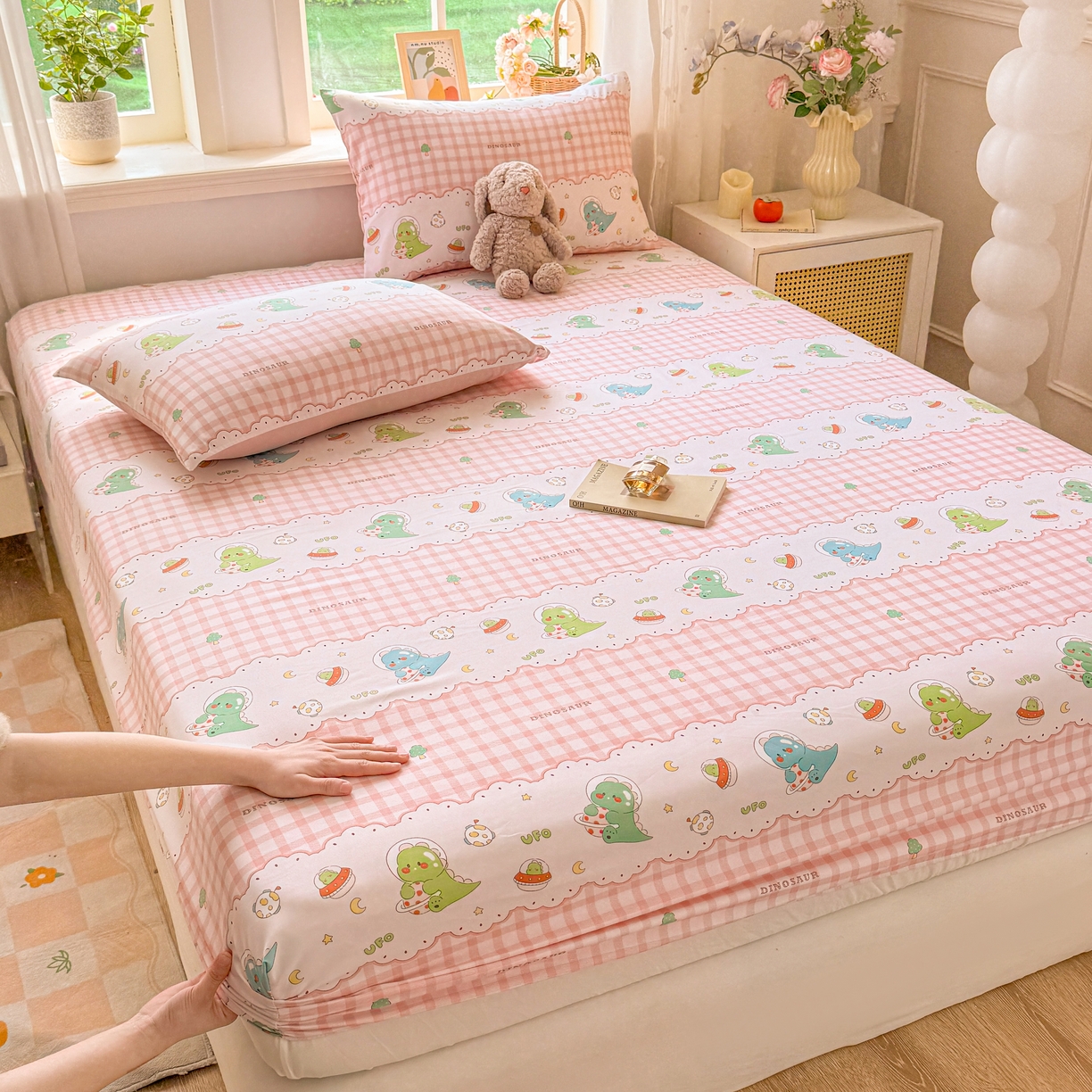 91家纺网 家纺一手货源 找家纺 2026新款A类云感棉仿棉亲肤四季款床笠席梦思床罩全包床单三件套 泡泡龙