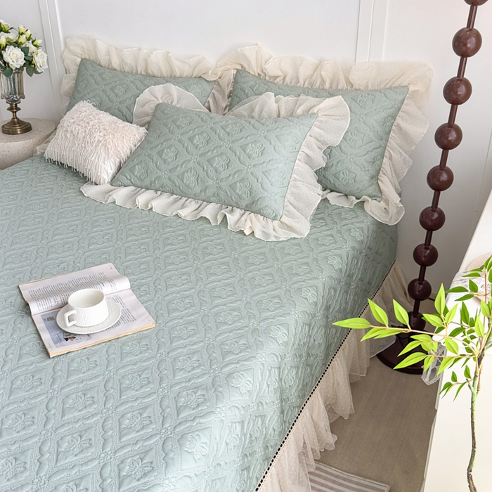 91家纺网 家纺一手货源 找家纺 菊上家纺 2026新款轻奢法式银丝豆豆席席子凉席-蝶恋花语 蝶恋花语-绿