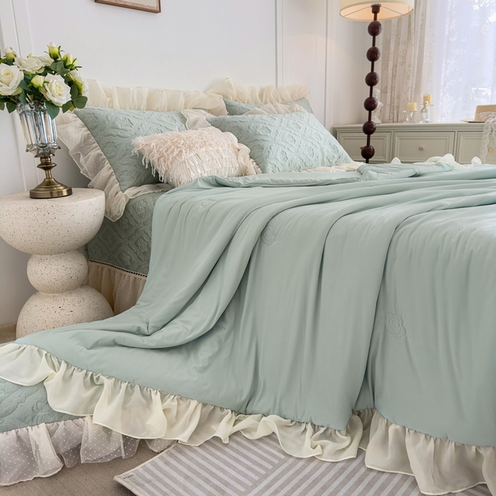 91家纺网 家纺一手货源 找家纺 菊上家纺 2026新款轻奢法式银丝豆豆席席子凉席-蝶恋花语 蝶恋花语-绿