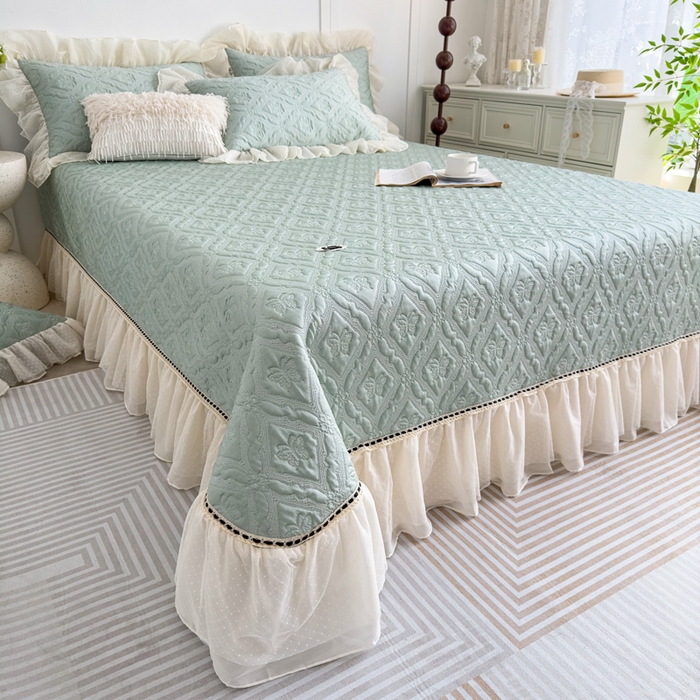 91家纺网 家纺一手货源 找家纺 菊上家纺 2026新款轻奢法式银丝豆豆席席子凉席-蝶恋花语 蝶恋花语-绿