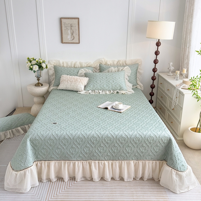 91家纺网 家纺一手货源 找家纺 菊上家纺 2026新款轻奢法式银丝豆豆席席子凉席-蝶恋花语 蝶恋花语-绿