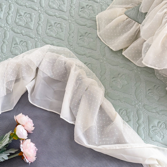 91家纺网 家纺一手货源 找家纺 菊上家纺 2026新款轻奢法式银丝豆豆席席子凉席-蝶恋花语 蝶恋花语-绿