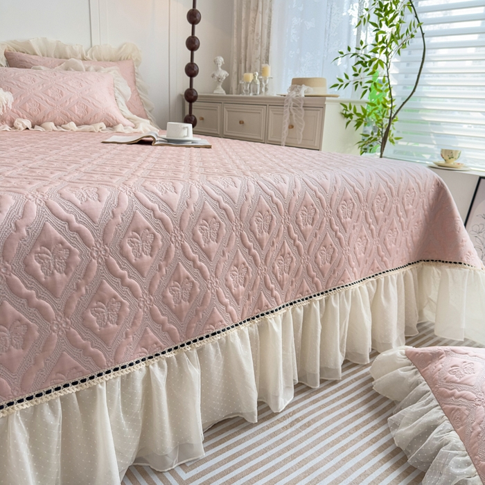 91家纺网 家纺一手货源 找家纺 菊上家纺 2026新款轻奢法式银丝豆豆席席子凉席-蝶恋花语 蝶恋花语-粉