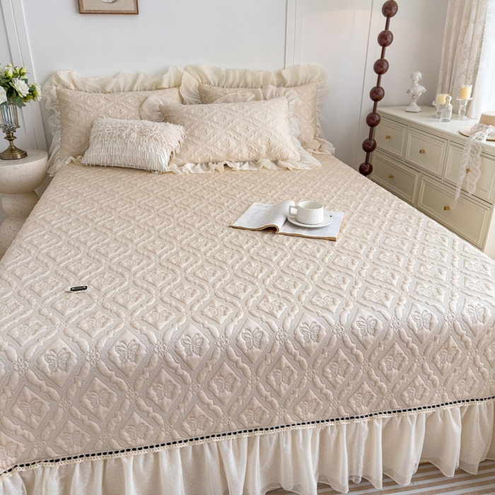 91家纺网 家纺一手货源 找家纺 菊上家纺 2026新款轻奢法式银丝豆豆席席子凉席-蝶恋花语 蝶恋花语-香槟