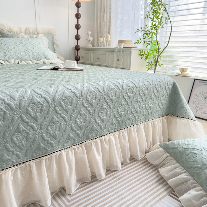 91家纺网 家纺一手货源 找家纺 菊上家纺 2026新款轻奢法式银丝豆豆席席子凉席-蝶恋花语 蝶恋花语-绿