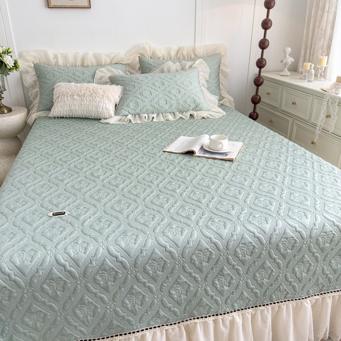 91家纺网 家纺一手货源 找家纺 菊上家纺 2026新款轻奢法式银丝豆豆席席子凉席-蝶恋花语 蝶恋花语-绿