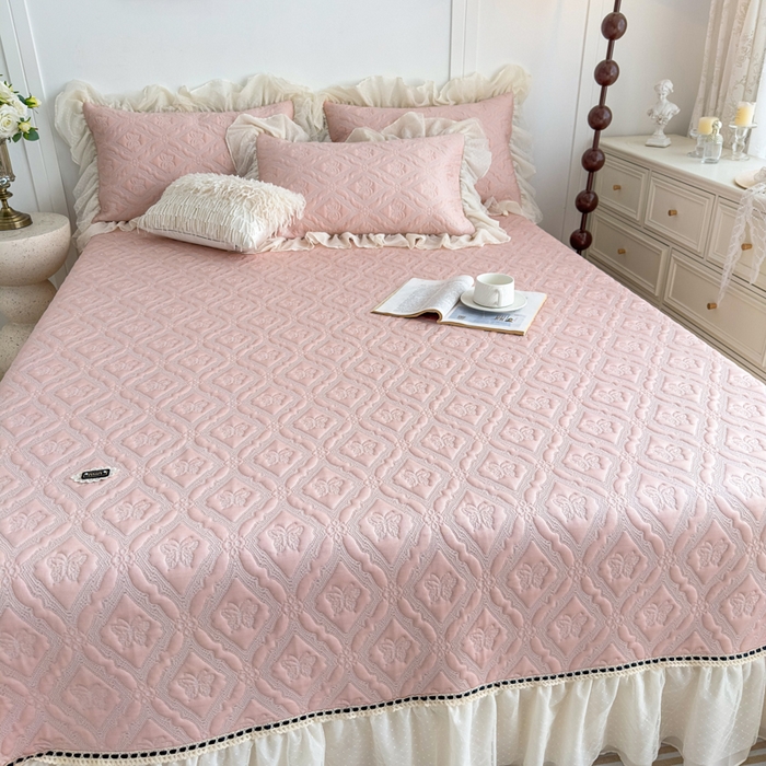 91家纺网 家纺一手货源 找家纺 菊上家纺 2026新款轻奢法式银丝豆豆席席子凉席-蝶恋花语 蝶恋花语-粉