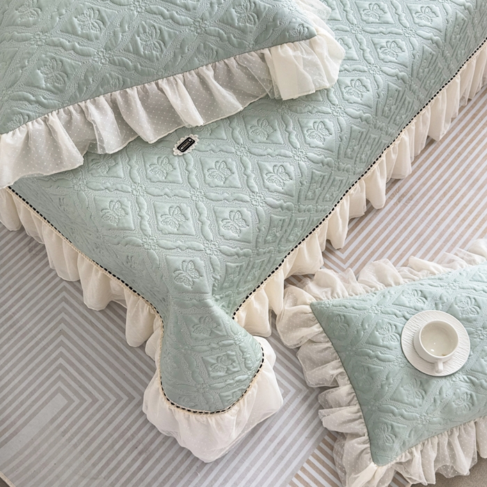 91家纺网 家纺一手货源 找家纺 菊上家纺 2026新款轻奢法式银丝豆豆席席子凉席-蝶恋花语 蝶恋花语-绿