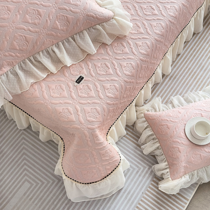 91家纺网 家纺一手货源 找家纺 菊上家纺 2026新款轻奢法式银丝豆豆席席子凉席-蝶恋花语 蝶恋花语-粉