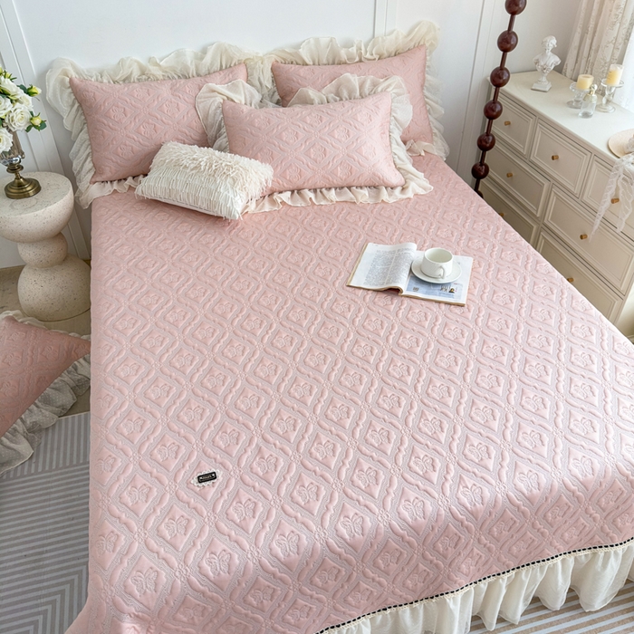 91家纺网 家纺一手货源 找家纺 菊上家纺 2026新款轻奢法式银丝豆豆席席子凉席-蝶恋花语 蝶恋花语-粉