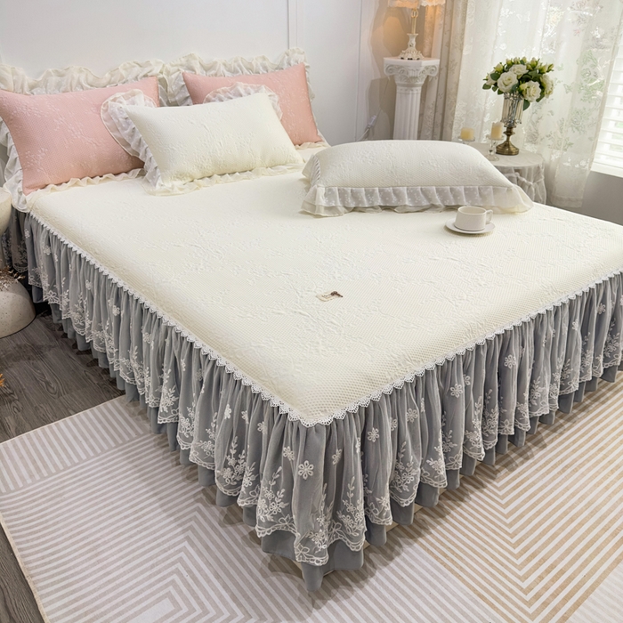 91家纺网 家纺一手货源 找家纺 （总）菊上家纺 2026新款PE凉感床裙款凉席夏被夏凉被空调被四件套-清雅之梦