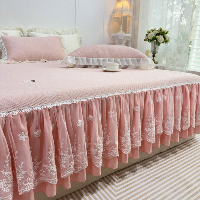 91家纺网 家纺一手货源 找家纺 菊上家纺 2026新款PE凉感床裙款凉席夏被夏凉被空调被四件套-清雅之梦 清雅之梦-樱花粉