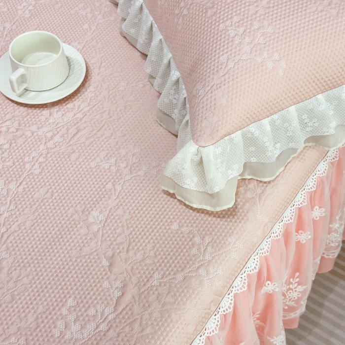 91家纺网 家纺一手货源 找家纺 菊上家纺 2026新款PE凉感床裙款凉席夏被夏凉被空调被四件套-清雅之梦 清雅之梦-樱花粉