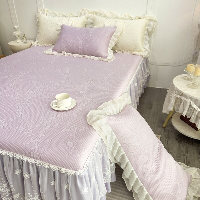 91家纺网 家纺一手货源 找家纺 菊上家纺 2026新款PE凉感床裙款凉席夏被夏凉被空调被四件套-清雅之梦 清雅之梦-香芋紫