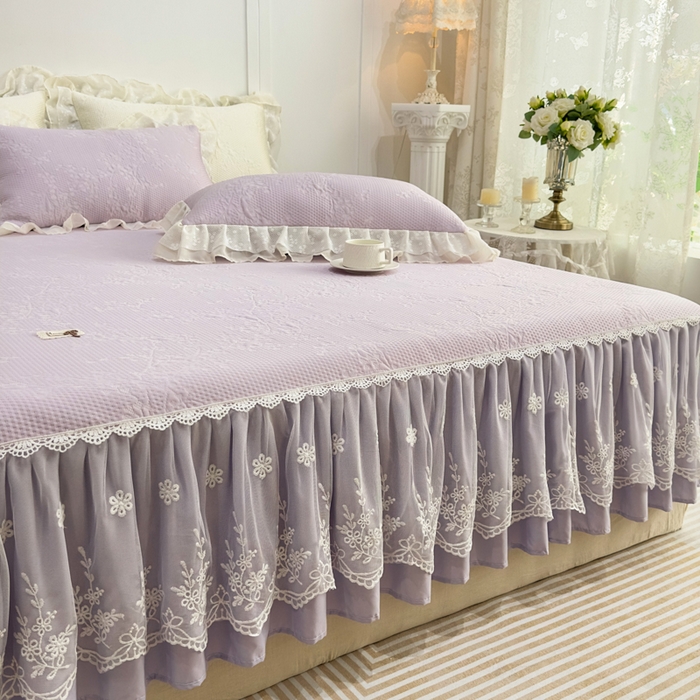 91家纺网 家纺一手货源 找家纺 菊上家纺 2026新款PE凉感床裙款凉席夏被夏凉被空调被四件套-清雅之梦 清雅之梦-香芋紫