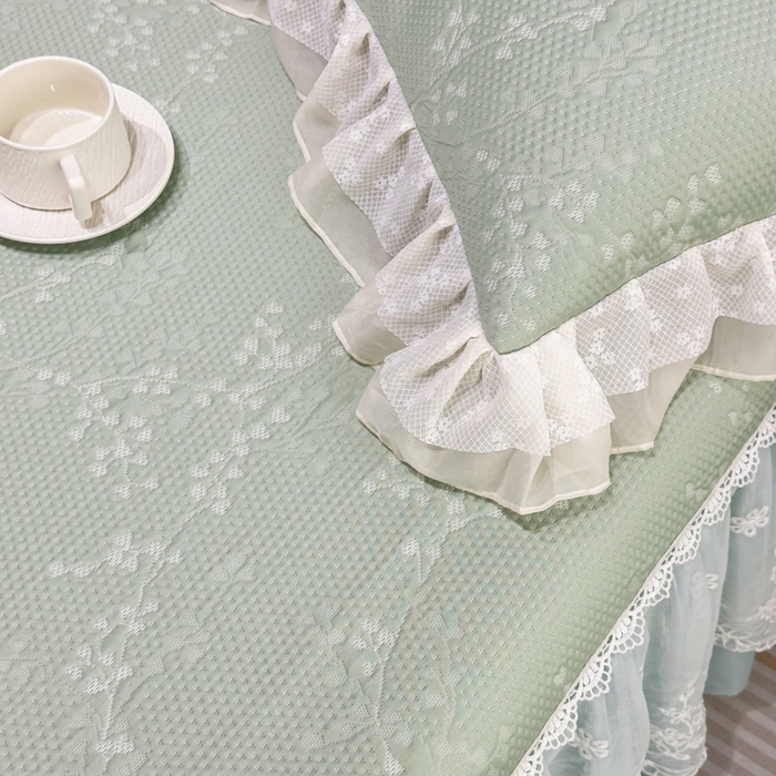 91家纺网 家纺一手货源 找家纺 菊上家纺 2026新款PE凉感床裙款凉席夏被夏凉被空调被四件套-清雅之梦 清雅之梦-抹茶绿