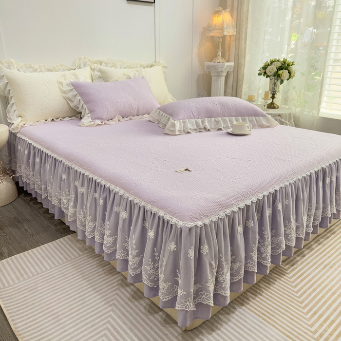 91家纺网 家纺一手货源 找家纺 菊上家纺 2026新款PE凉感床裙款凉席夏被夏凉被空调被四件套-清雅之梦 清雅之梦-香芋紫