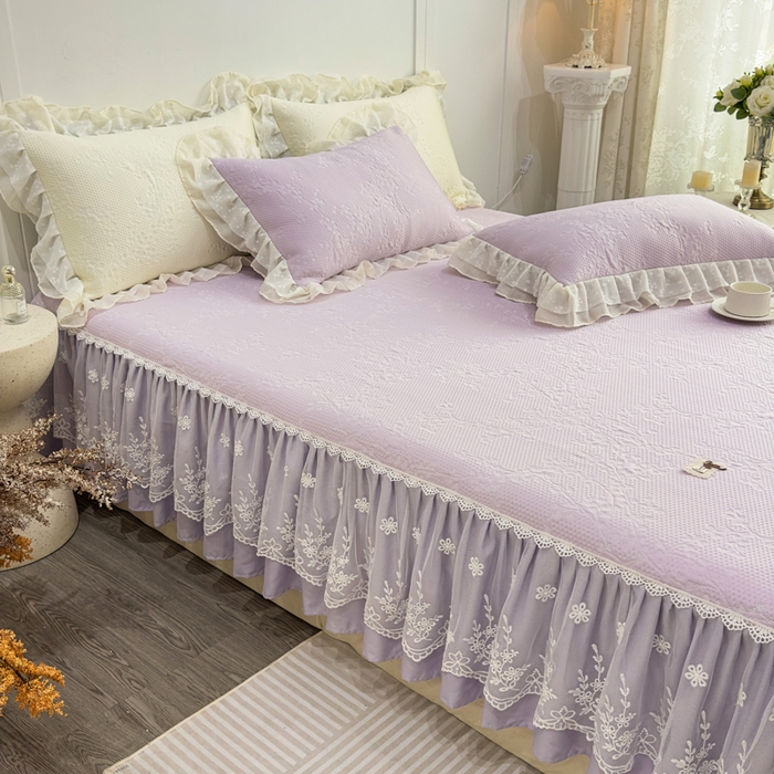 91家纺网 家纺一手货源 找家纺 菊上家纺 2026新款PE凉感床裙款凉席夏被夏凉被空调被四件套-清雅之梦 清雅之梦-香芋紫