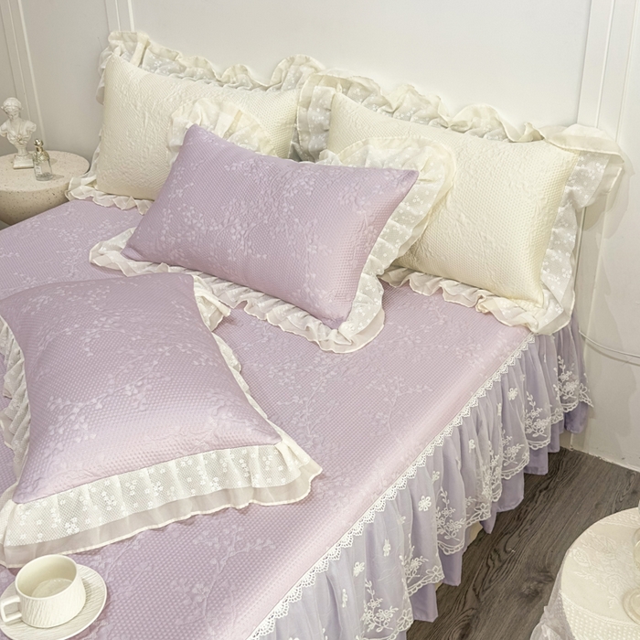 91家纺网 家纺一手货源 找家纺 菊上家纺 2026新款PE凉感床裙款凉席夏被夏凉被空调被四件套-清雅之梦 清雅之梦-香芋紫