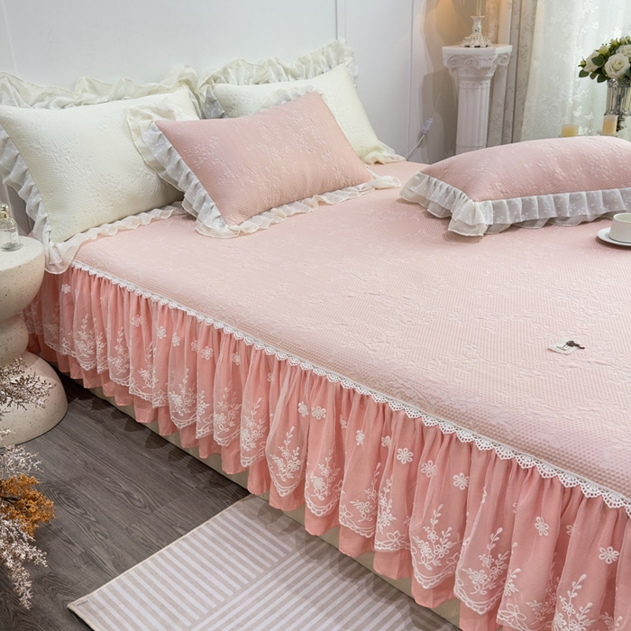 91家纺网 家纺一手货源 找家纺 菊上家纺 2026新款PE凉感床裙款凉席夏被夏凉被空调被四件套-清雅之梦 清雅之梦-樱花粉