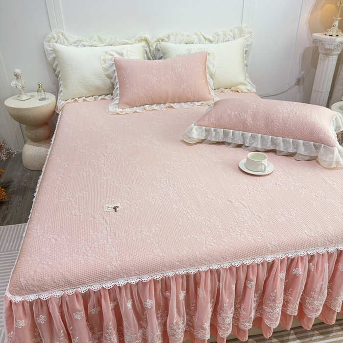 91家纺网 家纺一手货源 找家纺 菊上家纺 2026新款PE凉感床裙款凉席夏被夏凉被空调被四件套-清雅之梦 清雅之梦-樱花粉