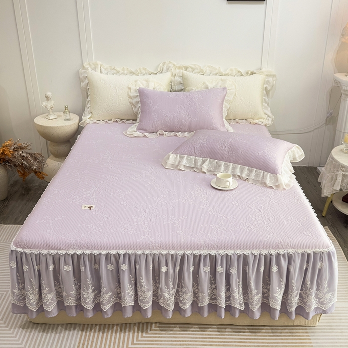 91家纺网 家纺一手货源 找家纺 菊上家纺 2026新款PE凉感床裙款凉席夏被夏凉被空调被四件套-清雅之梦 清雅之梦-香芋紫
