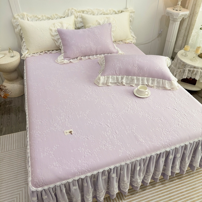 91家纺网 家纺一手货源 找家纺 菊上家纺 2026新款PE凉感床裙款凉席夏被夏凉被空调被四件套-清雅之梦 清雅之梦-香芋紫