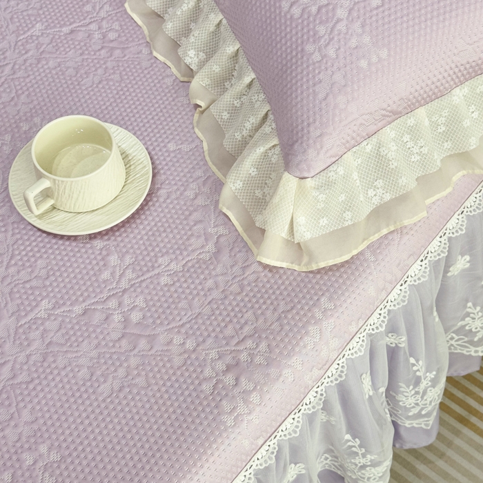 91家纺网 家纺一手货源 找家纺 菊上家纺 2026新款PE凉感床裙款凉席夏被夏凉被空调被四件套-清雅之梦 清雅之梦-香芋紫