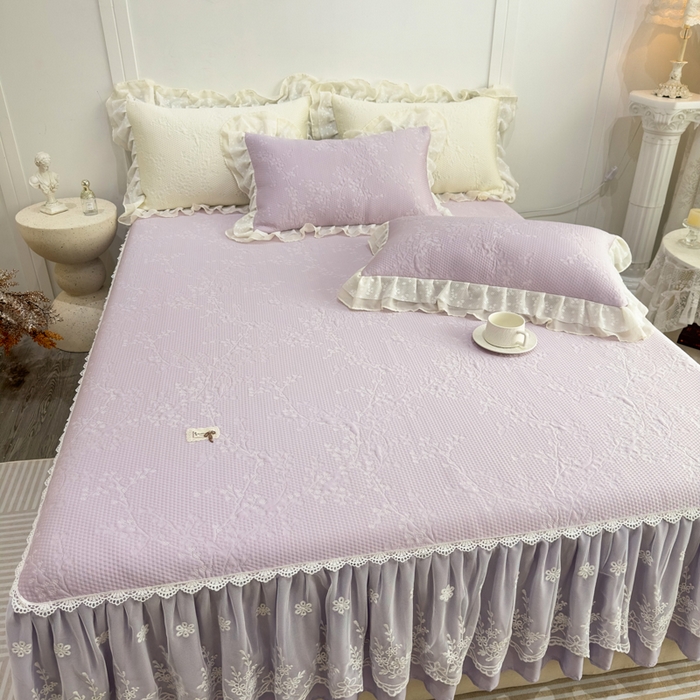 91家纺网 家纺一手货源 找家纺 菊上家纺 2026新款PE凉感床裙款凉席夏被夏凉被空调被四件套-清雅之梦 清雅之梦-香芋紫